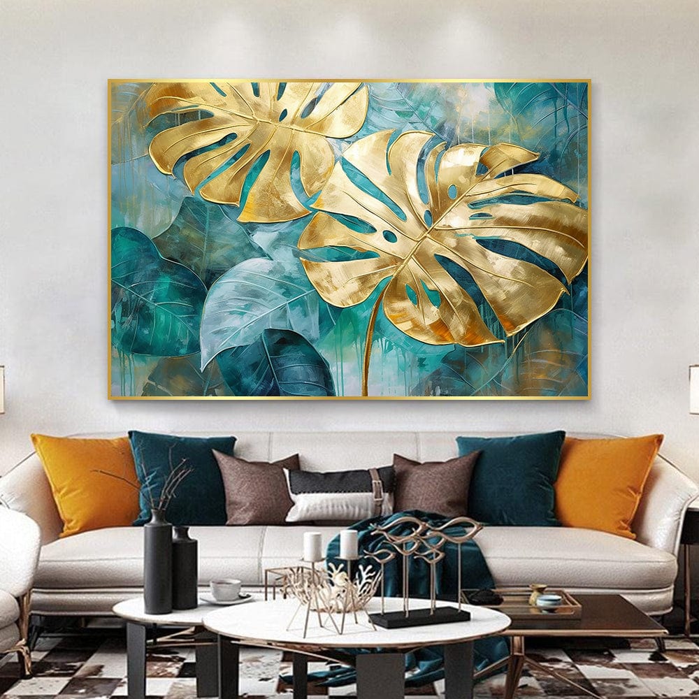 GOLD AND GREEN LEAVES CANVAS