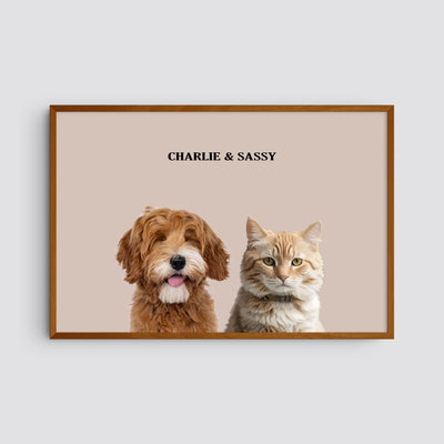 Custom Two Pet Modern Portrait - Dusty Pink