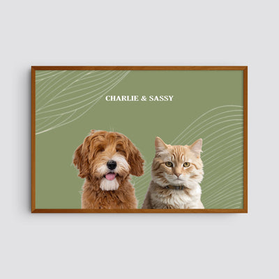 Custom Two Pet Modern Portrait - Sage