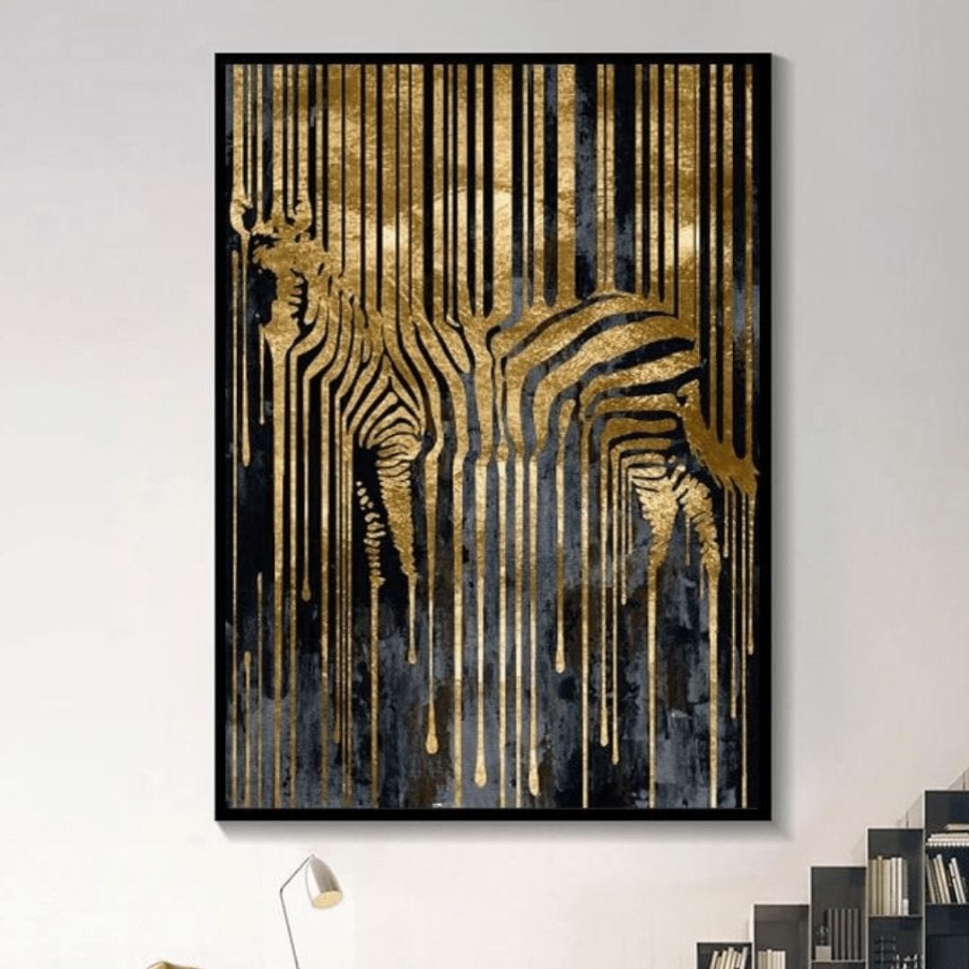 SCHWARZ-GOLDZEBRA-LEINWAND