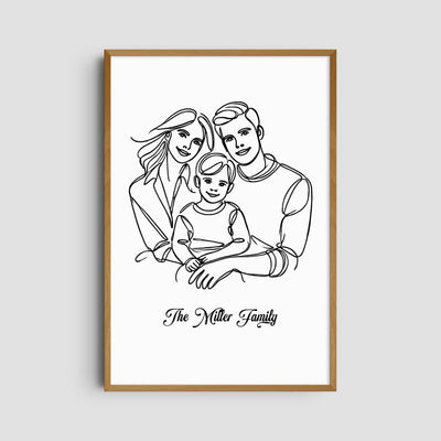 Custom Three Line Art Family - Portrait