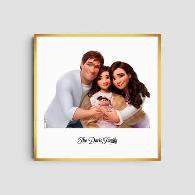 Custom Three Family Cartoons - Square