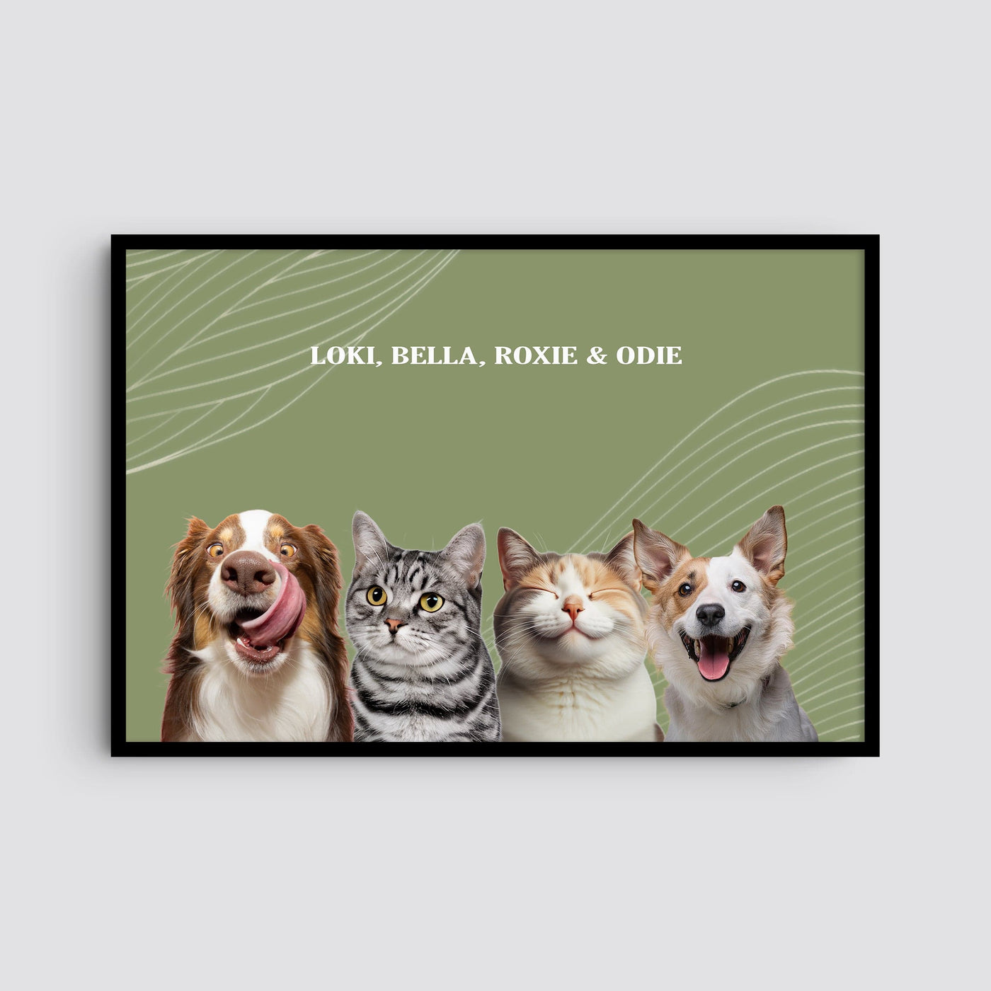 Custom Four Pet Modern Portrait - Sage