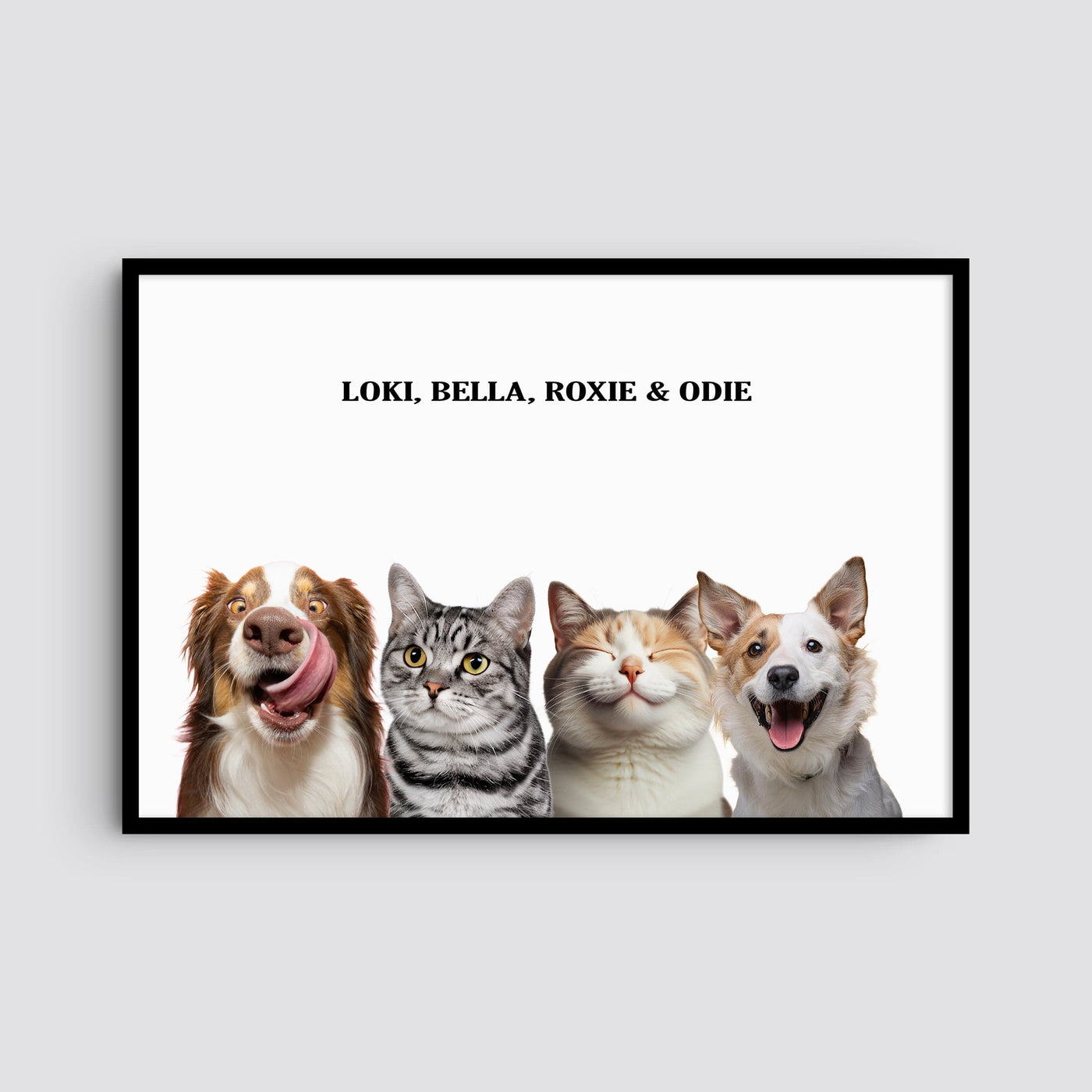 Custom Four Pet Modern Portrait - White