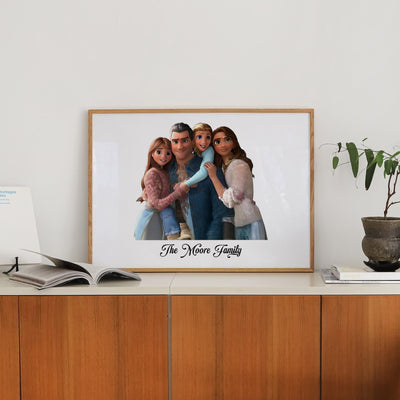 Custom Four Family Cartoons - Landscape