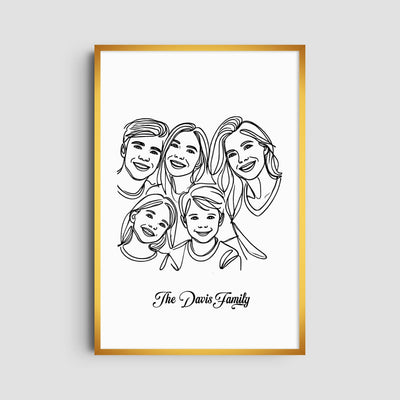 Custom Five Line Art Family - Portrait