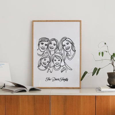 Custom Five Line Art Family - Portrait