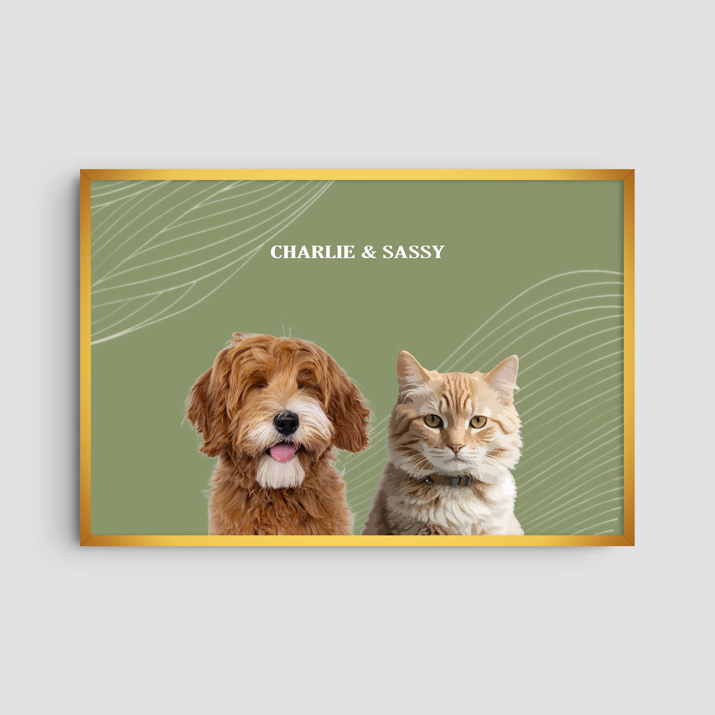 Custom Two Pet Modern Portrait - Sage