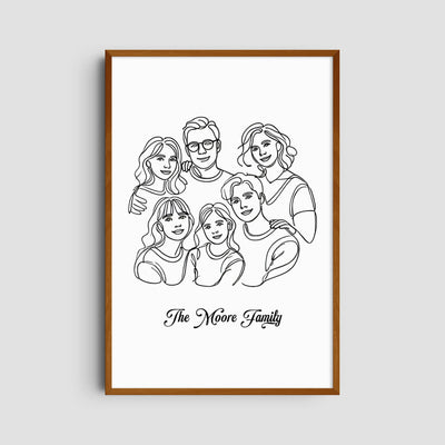 Custom Six Line Art Family - Portrait