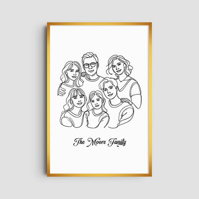 Custom Six Line Art Family - Portrait