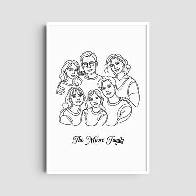 Custom Six Line Art Family - Portrait