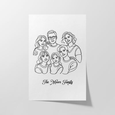 Custom Six Line Art Family - Portrait