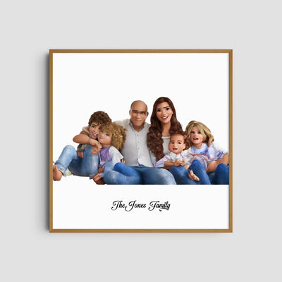 Custom Six Family Cartoons - Square