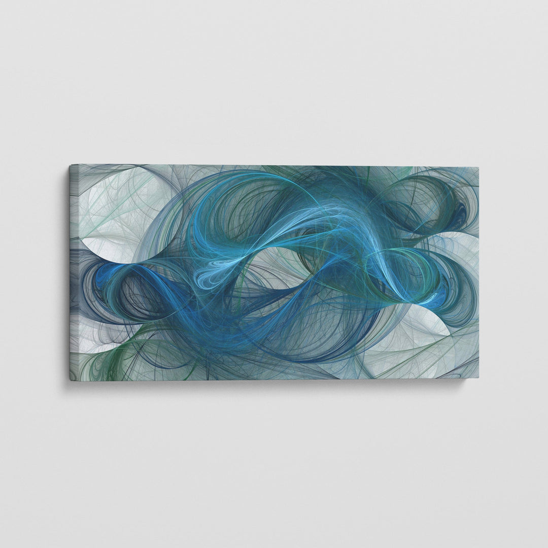 Abstract blue lines wall art, vibrant blue and gray swirling fluid composition on canvas