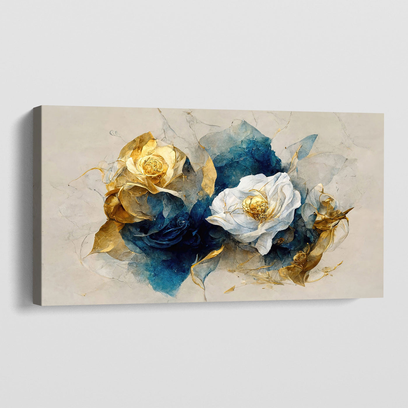 GOLD AND WHITE ROSES CANVAS