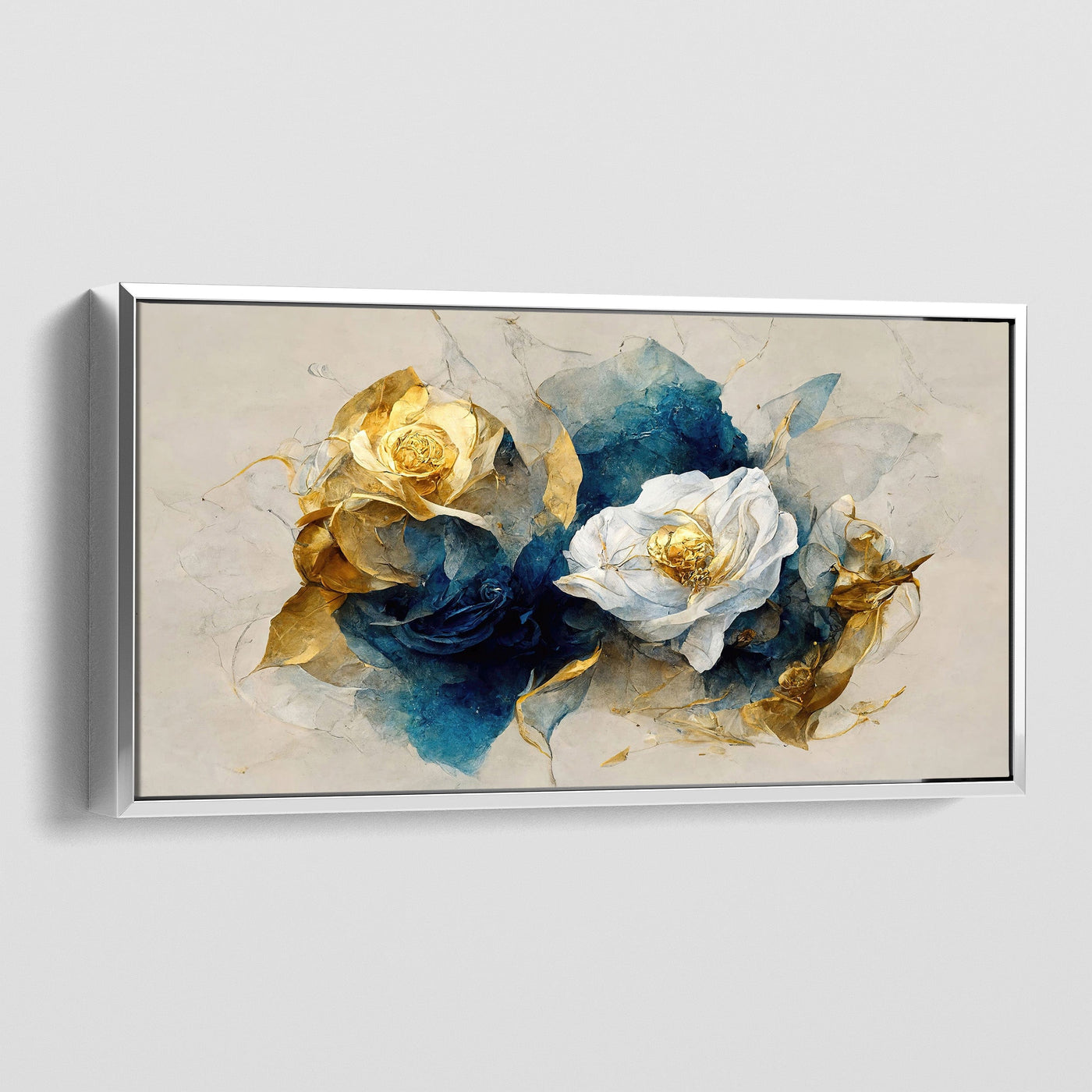 GOLD AND WHITE ROSES CANVAS