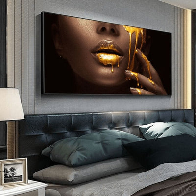 GOLD LIPPEN LEINWAND