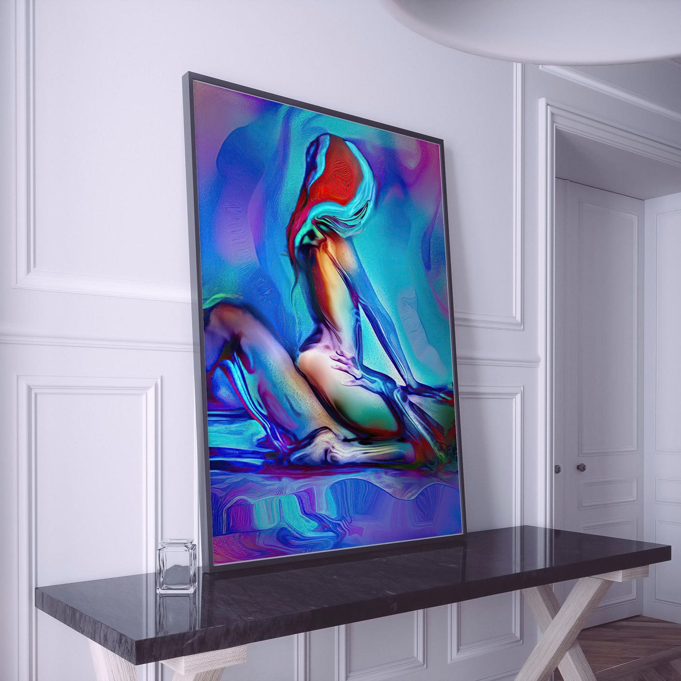 Modern interior with a colorful abstract painting on a wall