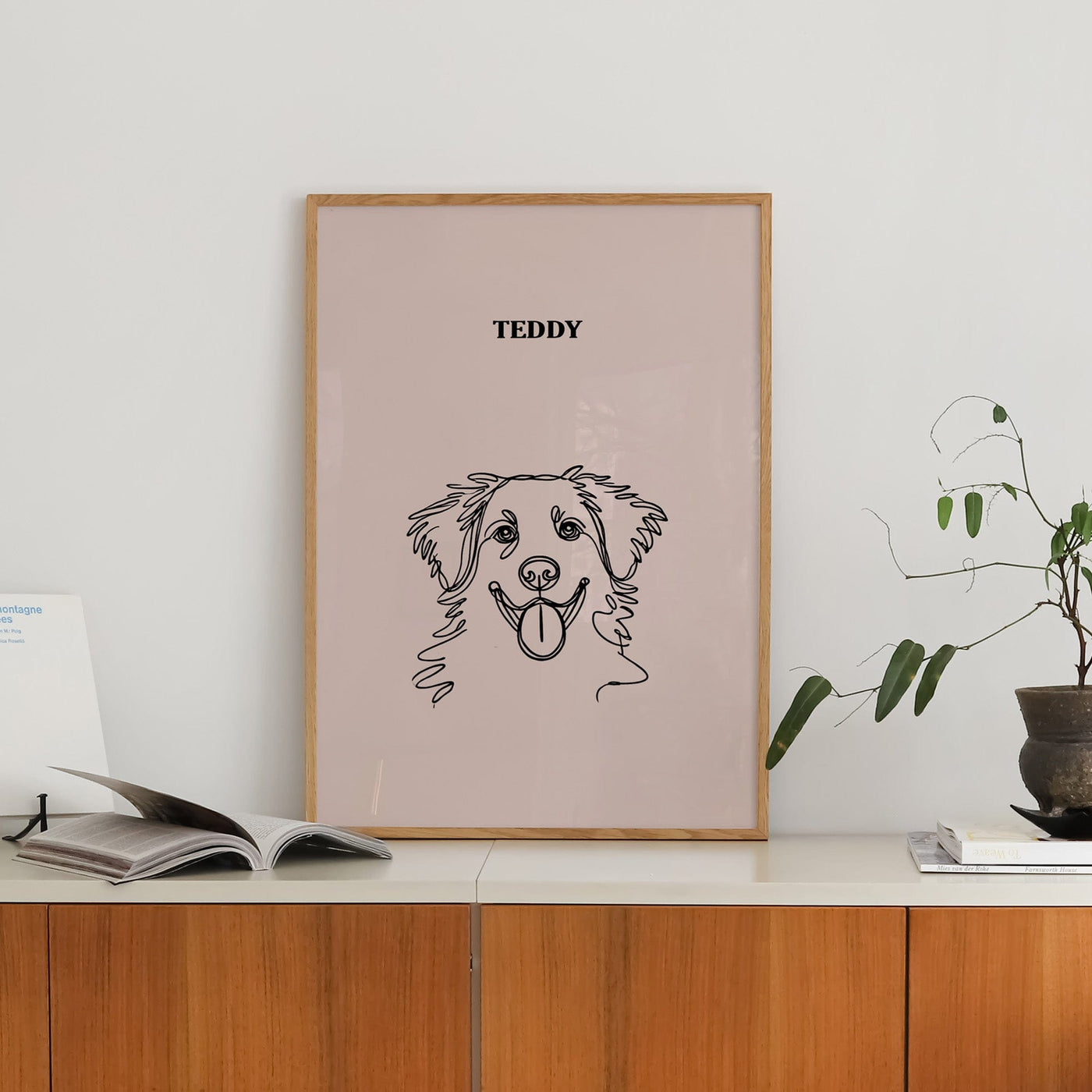 Custom One Pet Line Art Portrait - Dusty Pink