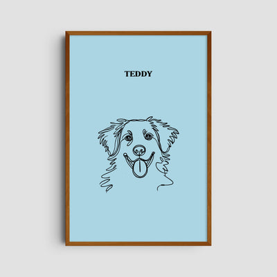 Custom One Pet Line Art Portrait - Light Blue