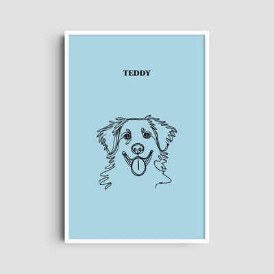 Custom One Pet Line Art Portrait - Light Blue