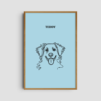 Custom One Pet Line Art Portrait - Light Blue