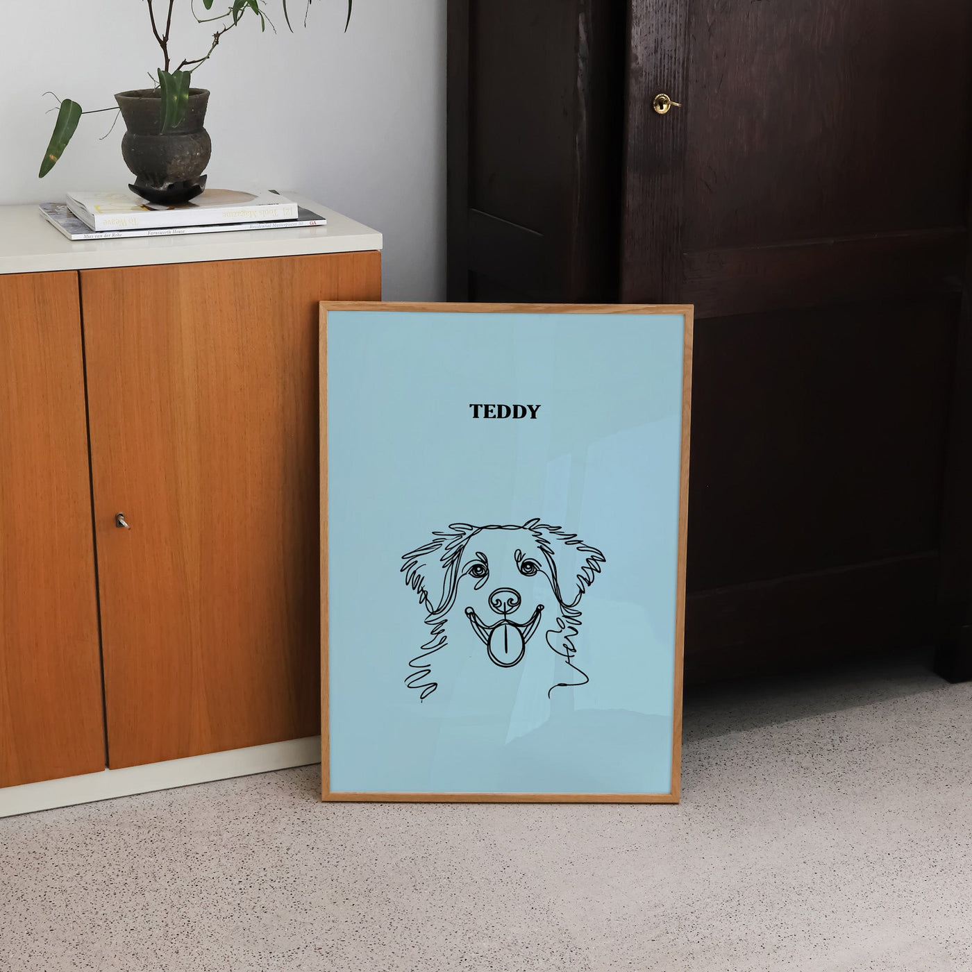 Custom One Pet Line Art Portrait - Light Blue