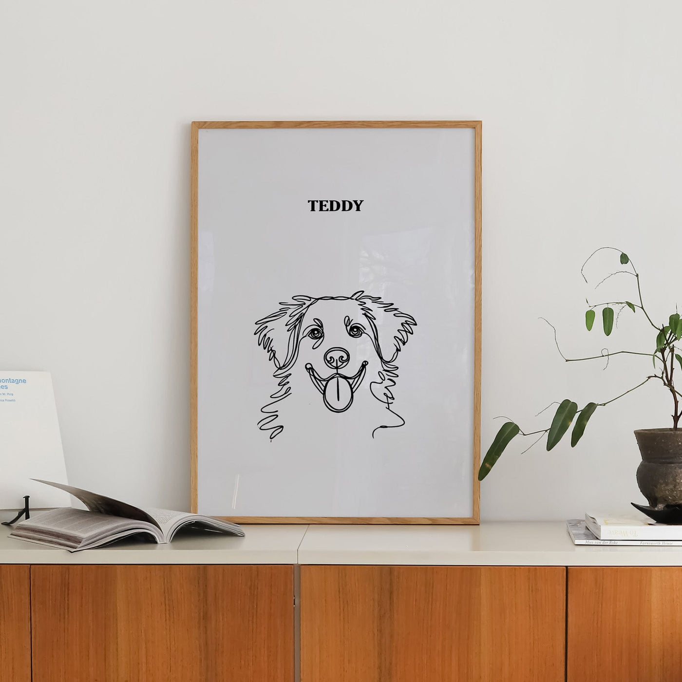 Custom One Pet Line Art Portrait - Soft White