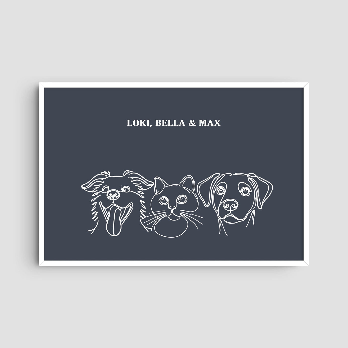 Custom Three Pet Line Art Portrait - Navy