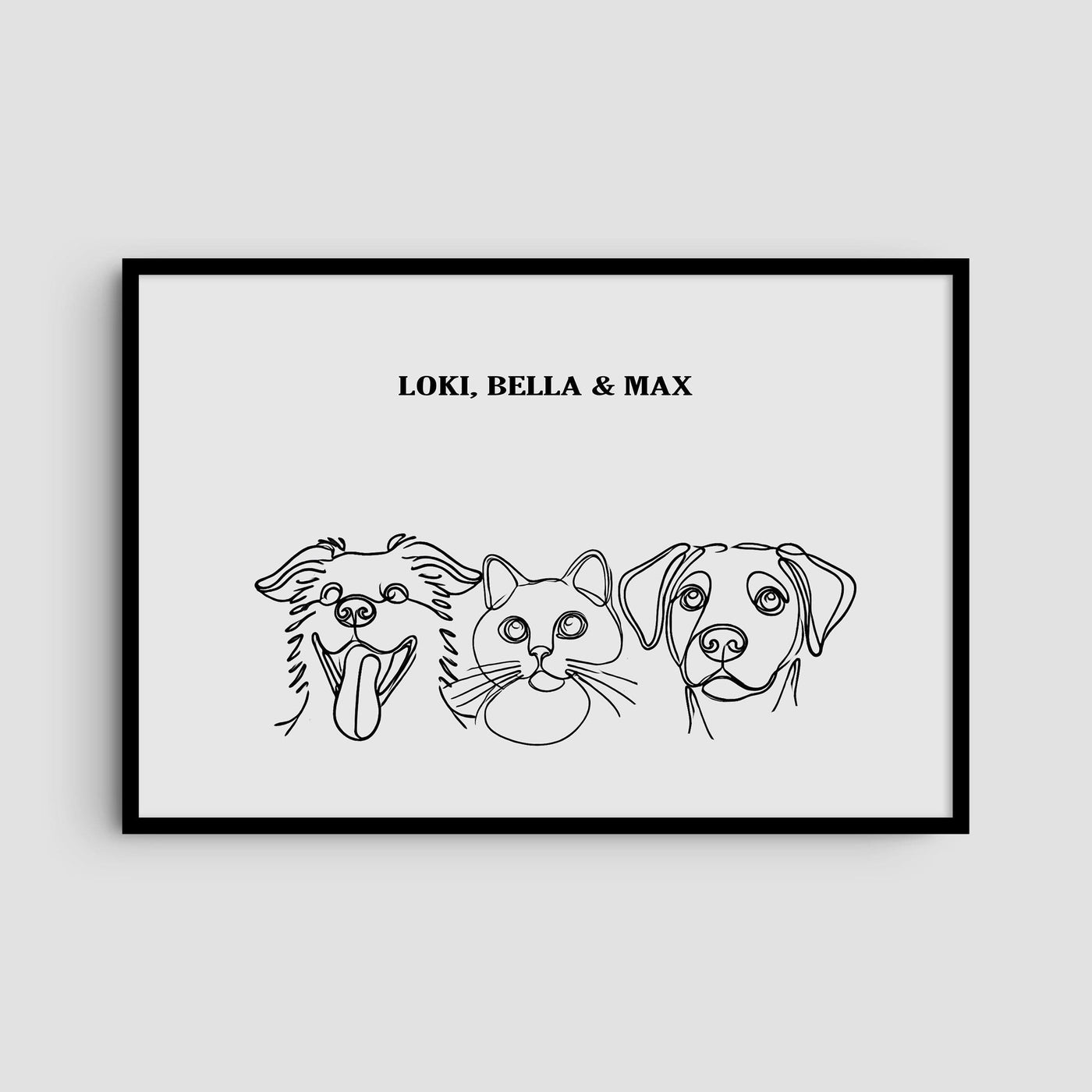 Custom Three Pet Line Art Portrait - Soft White