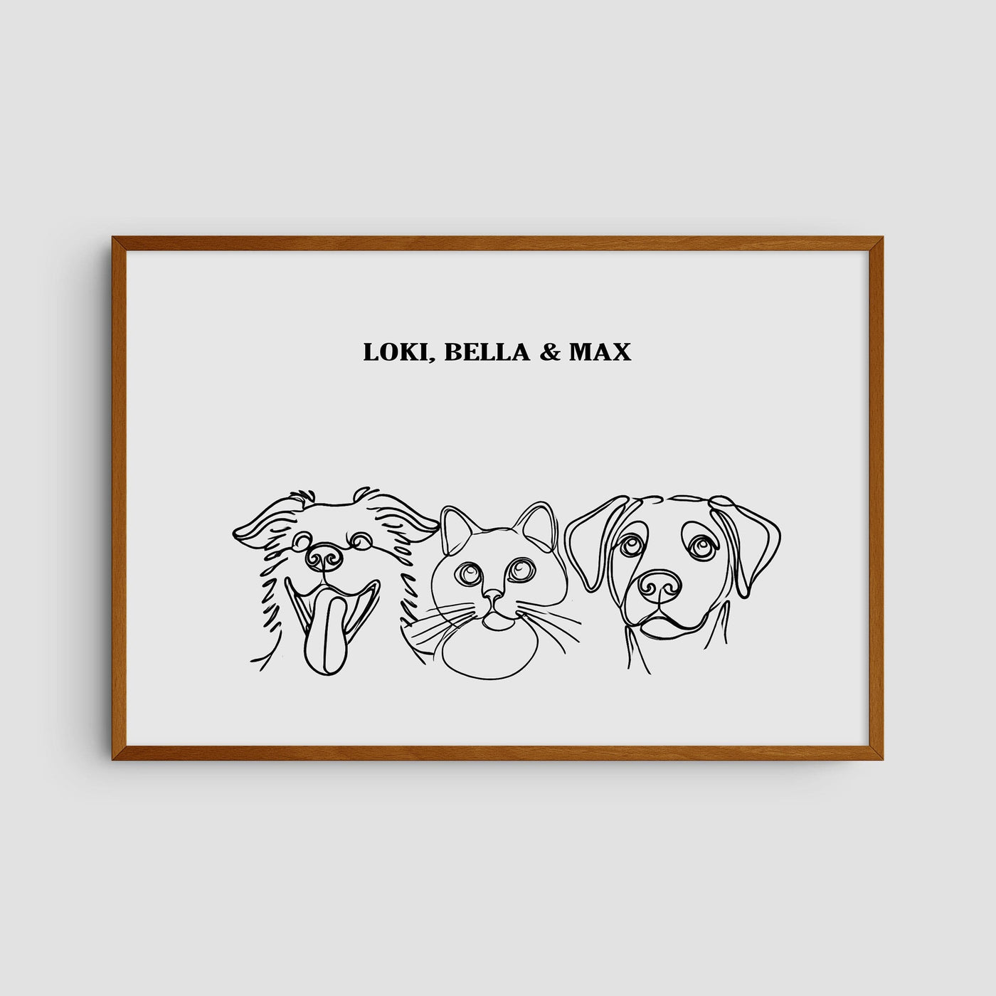 Custom Three Pet Line Art Portrait - Soft White