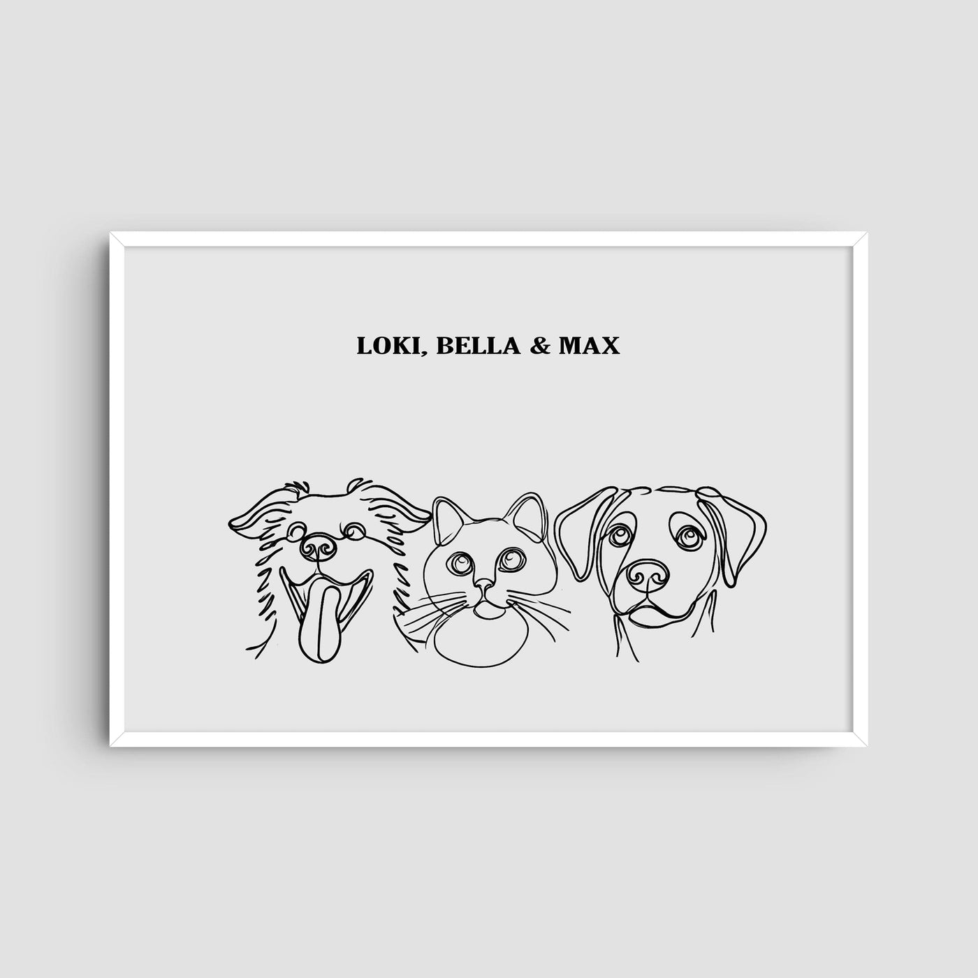 Custom Three Pet Line Art Portrait - Soft White