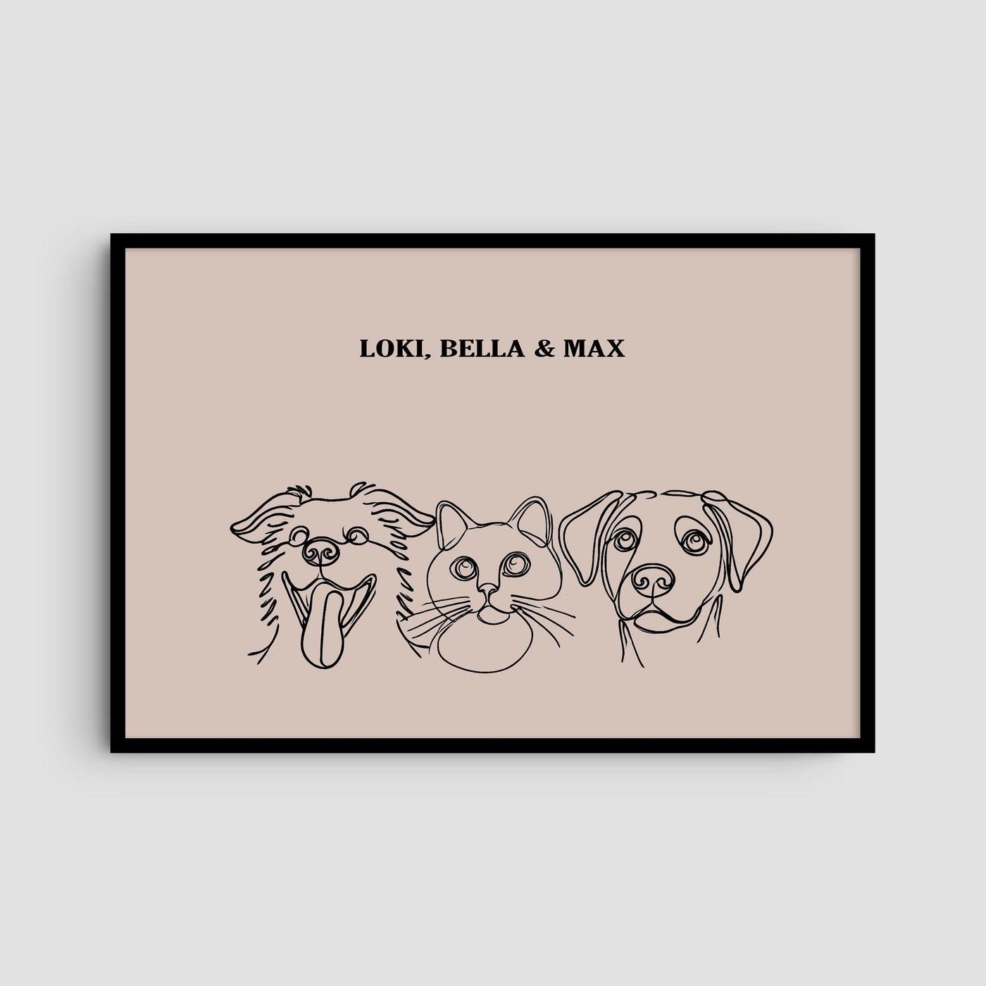 Custom Three Pet Line Art Portrait - Dusty Pink