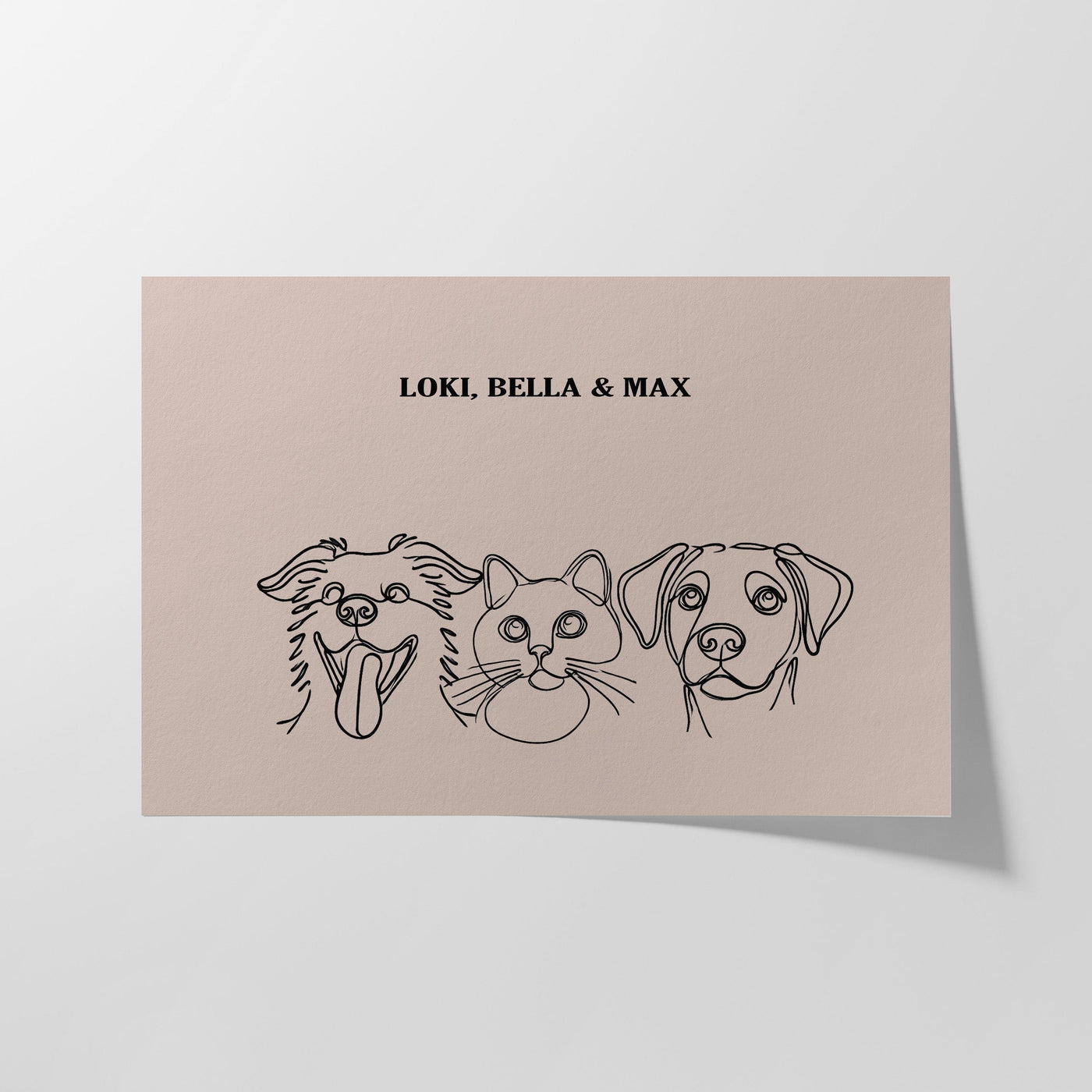 Custom Three Pet Line Art Portrait - Dusty Pink