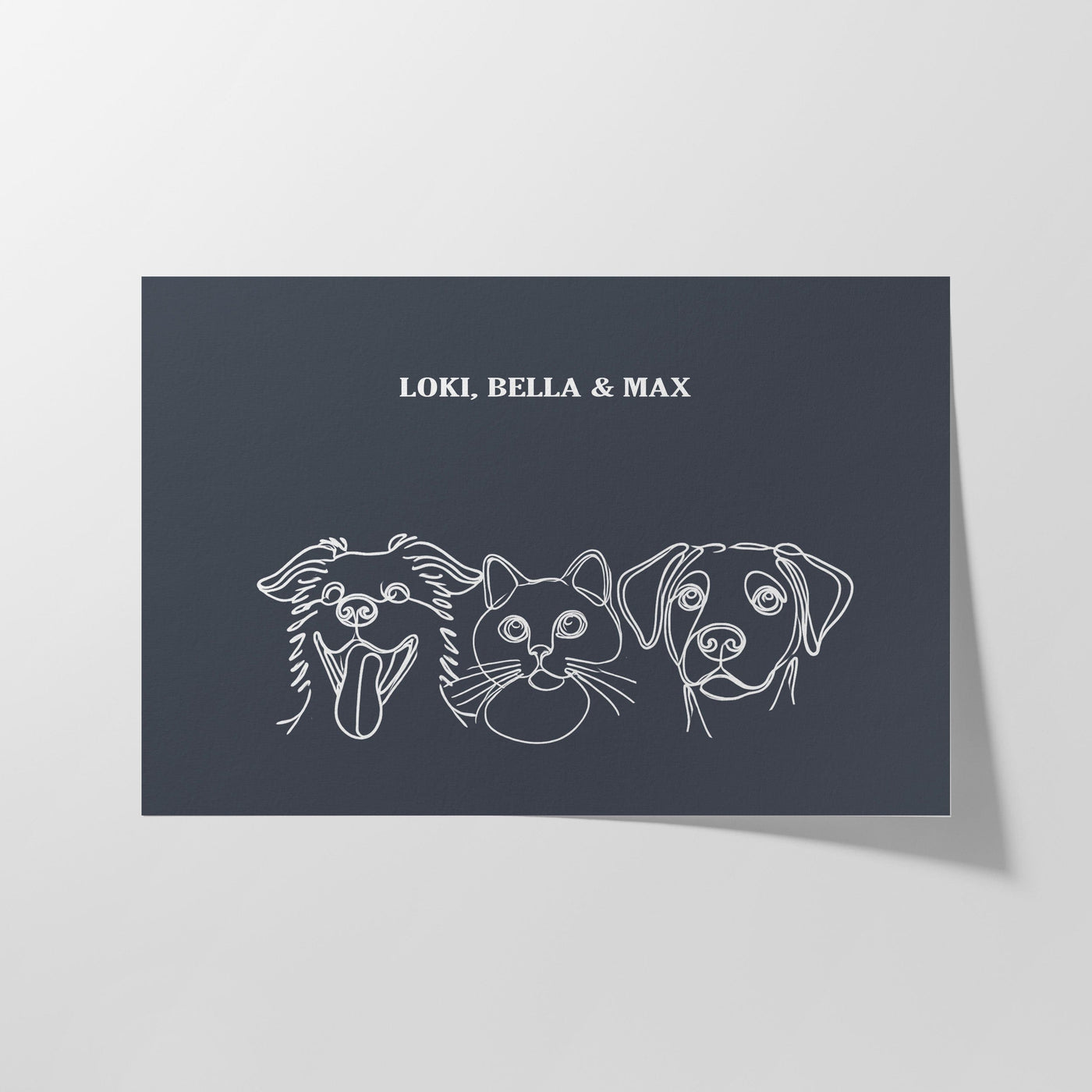 Custom Three Pet Line Art Portrait - Navy