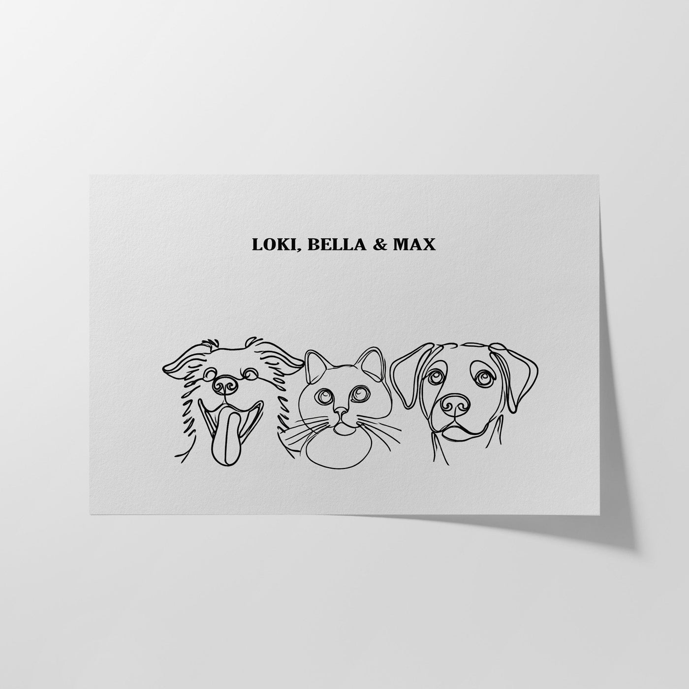 Custom Three Pet Line Art Portrait - Soft White