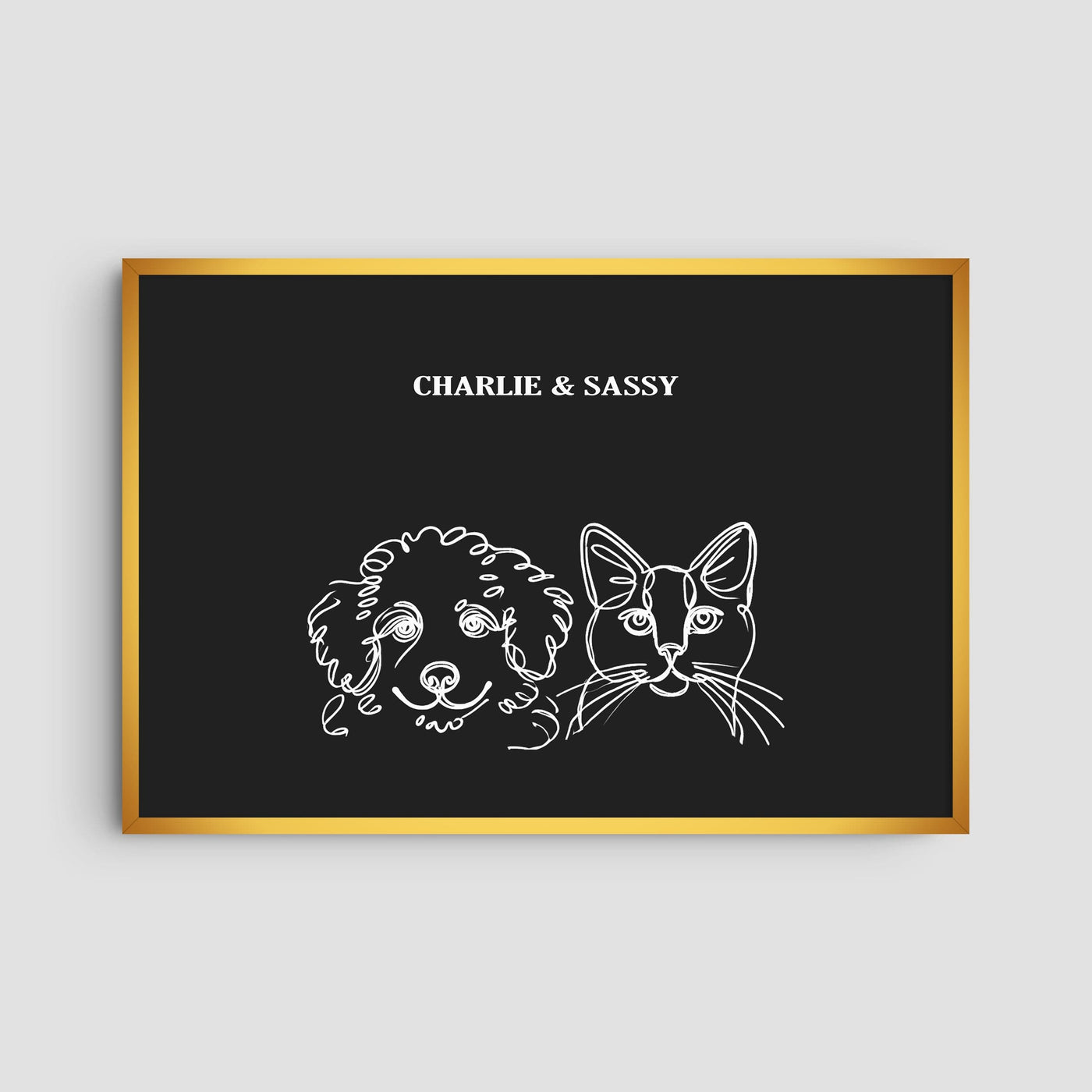 Custom Two Pet Line Art Portrait - Charcoal Background