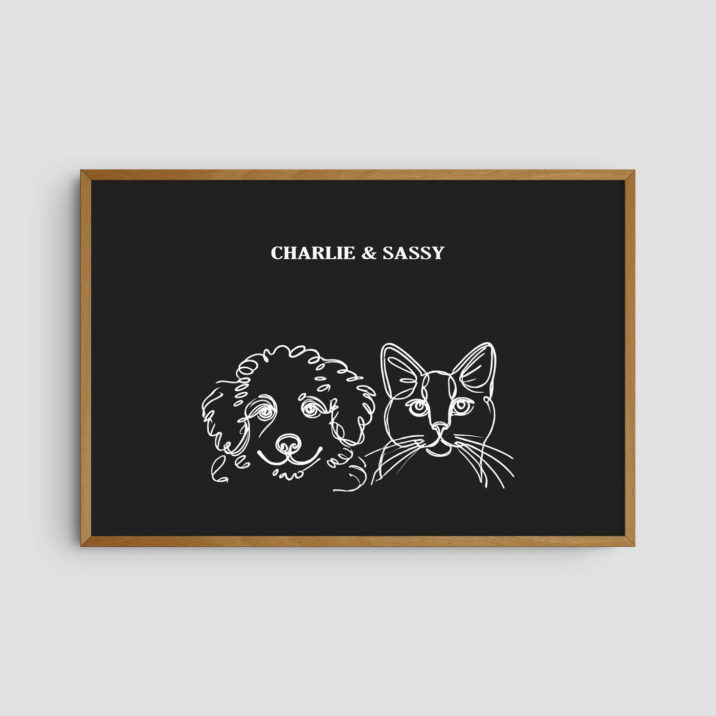 Custom Two Pet Line Art Portrait - Charcoal Background