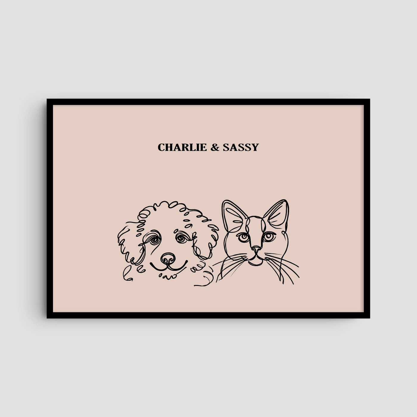 Custom Two Pet Line Art Portrait - Dusty Pink