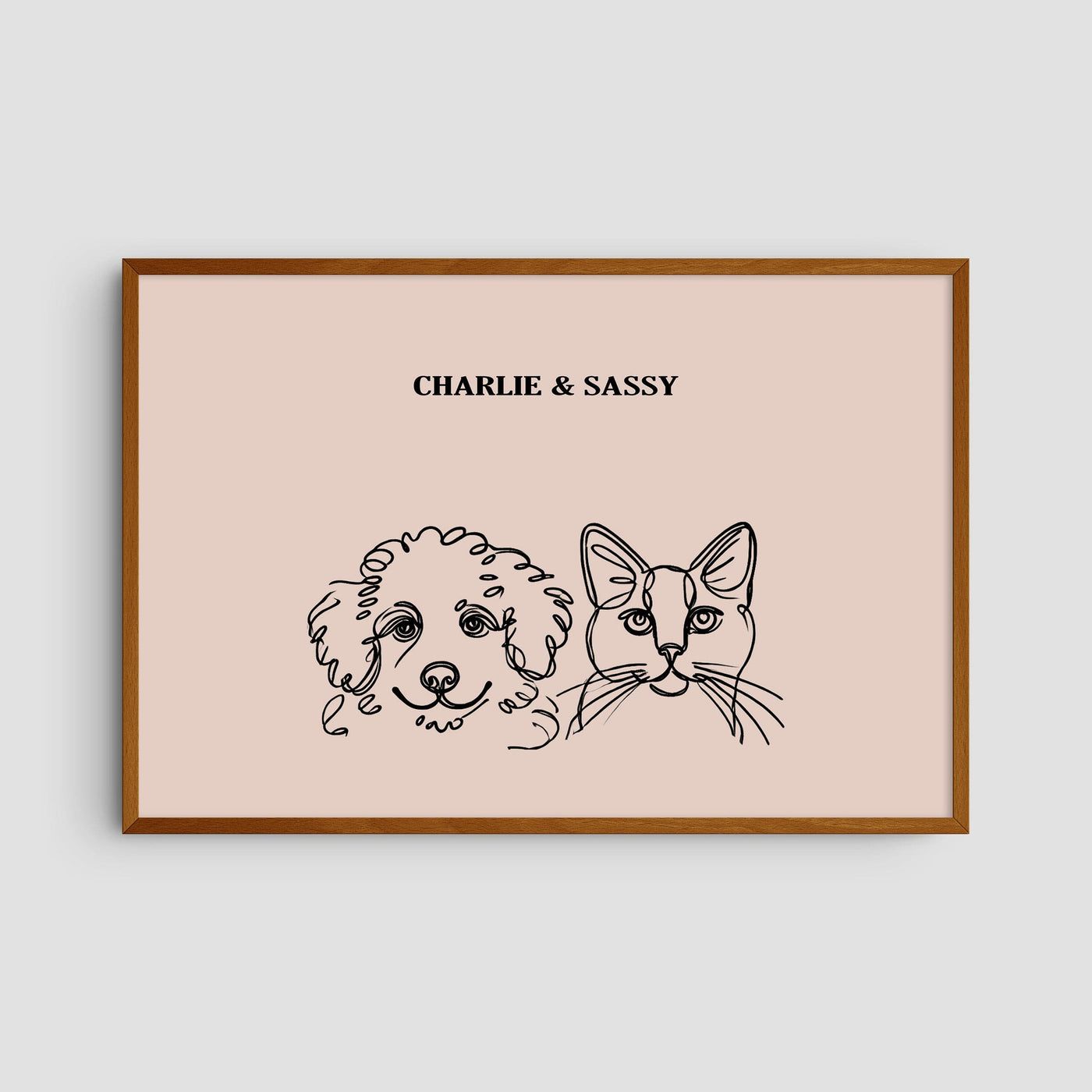 Custom Two Pet Line Art Portrait - Dusty Pink