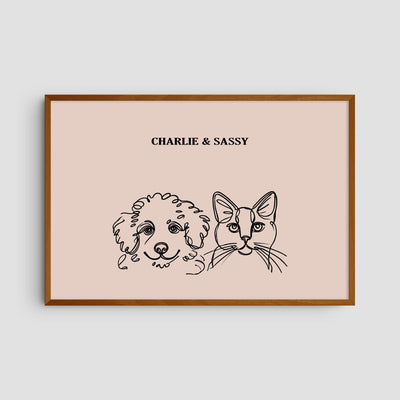 Custom Two Pet Line Art Portrait - Dusty Pink