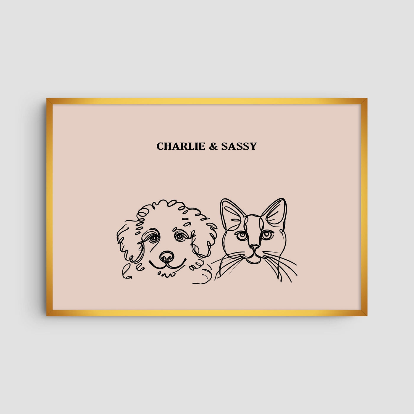 Custom Two Pet Line Art Portrait - Dusty Pink