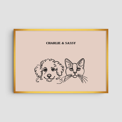 Custom Two Pet Line Art Portrait - Dusty Pink