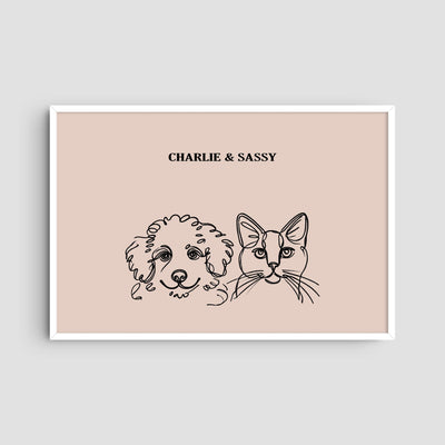 Custom Two Pet Line Art Portrait - Dusty Pink