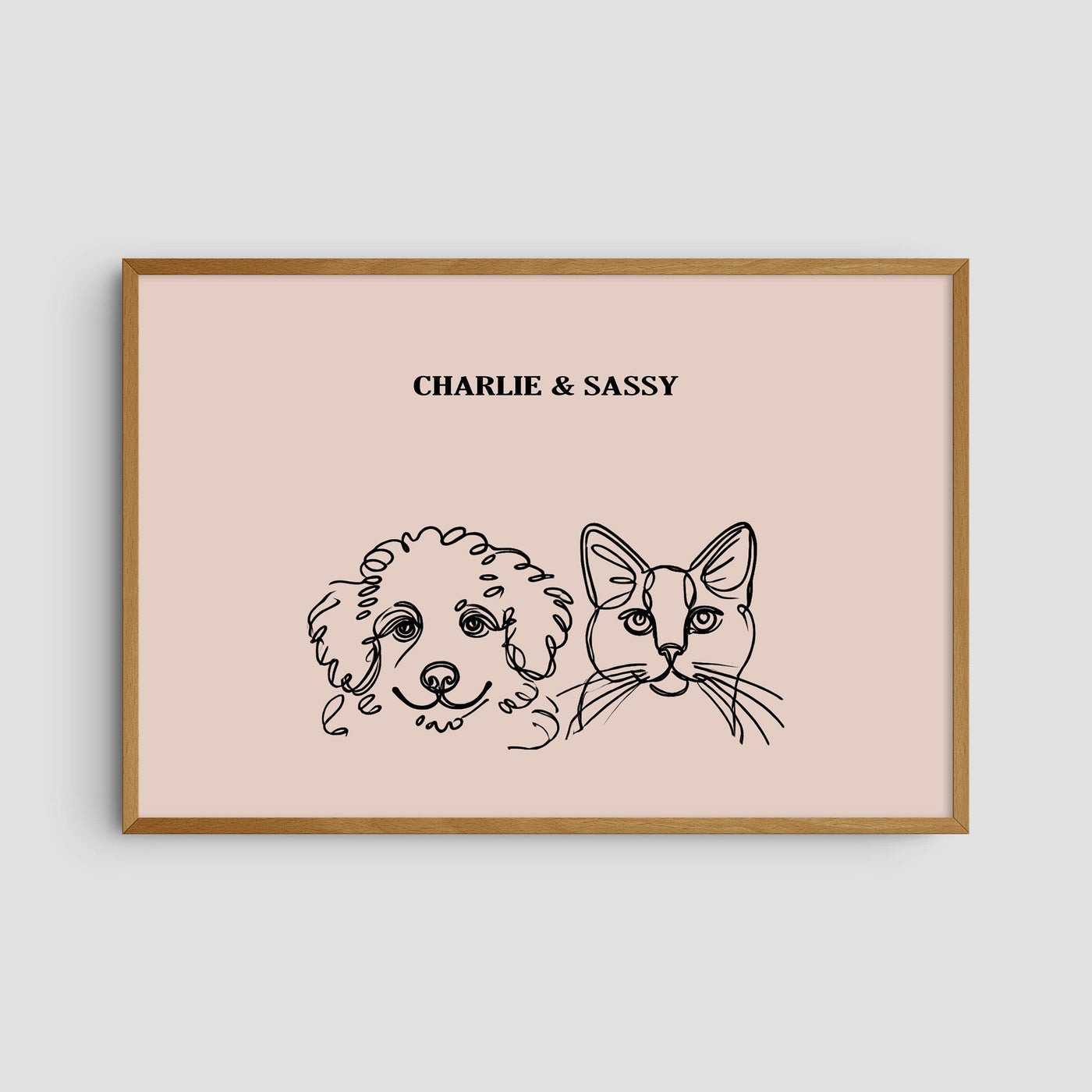 Custom Two Pet Line Art Portrait - Dusty Pink