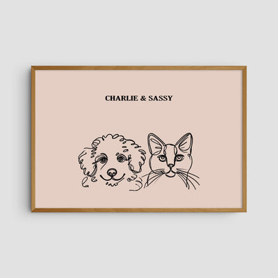 Custom Two Pet Line Art Portrait - Dusty Pink