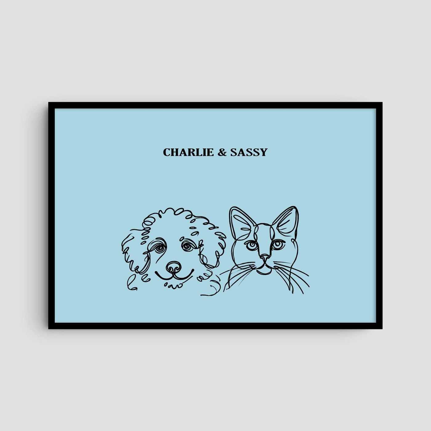 Custom Two Pet Line Art Portrait - Light Blue