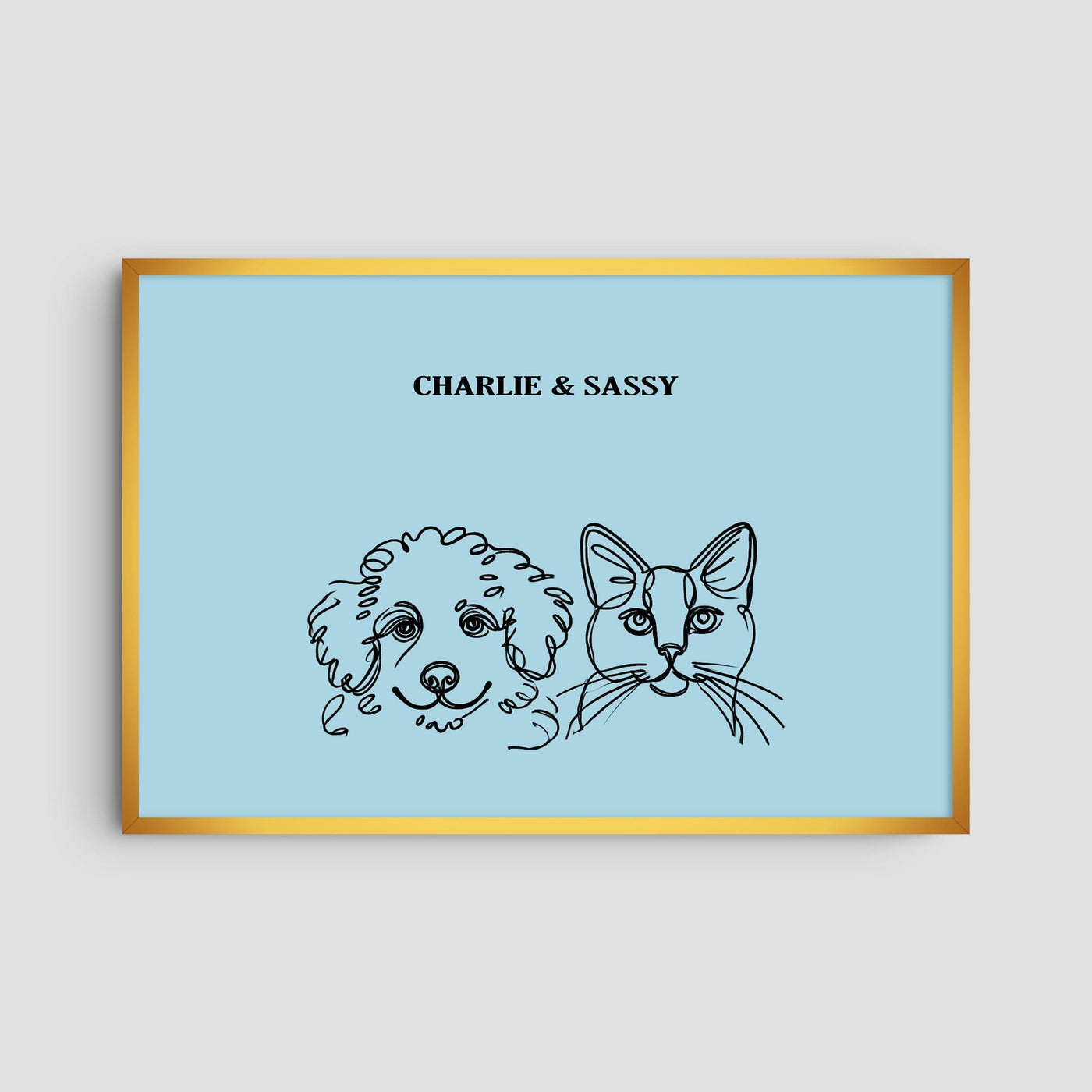 Custom Two Pet Line Art Portrait - Light Blue