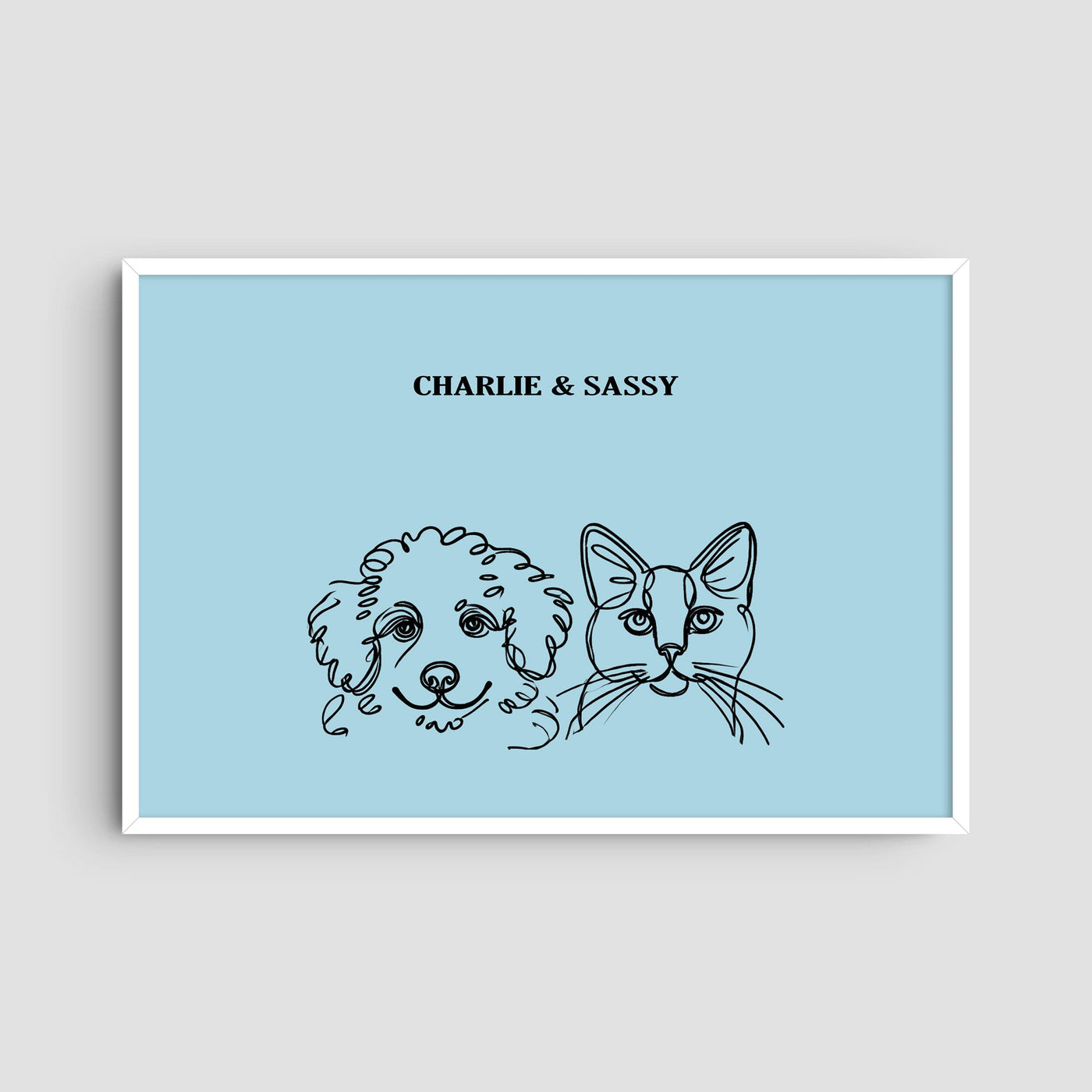 Custom Two Pet Line Art Portrait - Light Blue