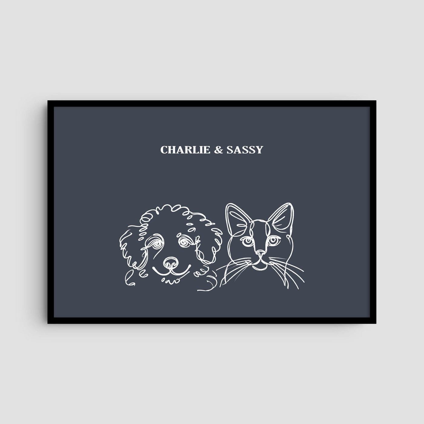 Custom Two Pet Line Art Portrait - Navy